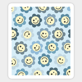 Blue Flower Happy Faces Sticker